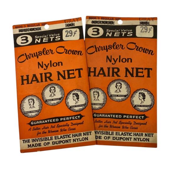 2 Packs Vintage Chrysler Crown Hair Nets Gray Invisible Elastic Hair Net Dupont - Picture 1 of 6